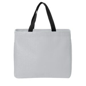 PORT AUTHORITY POLYESTER CHROME TOTE WITH SIDE POCKET AND BLACK NYLON HANDLES